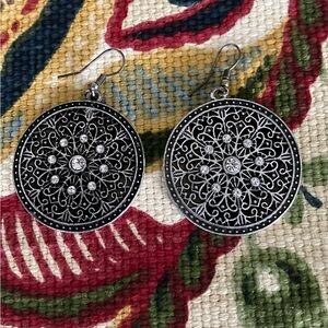 Black and Silver Filigree Costume Earrings